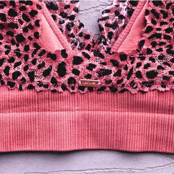 Victoria's Secret PINK padded brown leapord lace bralette bra small 32B - Picture 3 of 11
